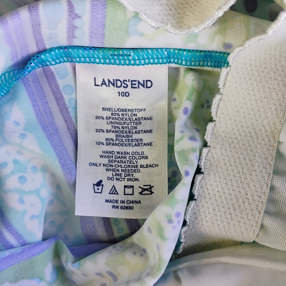 Lands End Tankini Swim Top Womens 10D Turquoise‎ Blue Striped Shelf Bra Support - Picture 3 of 9